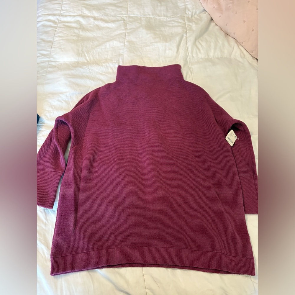 Free People Wine Ribbed Turtleneck Sweater